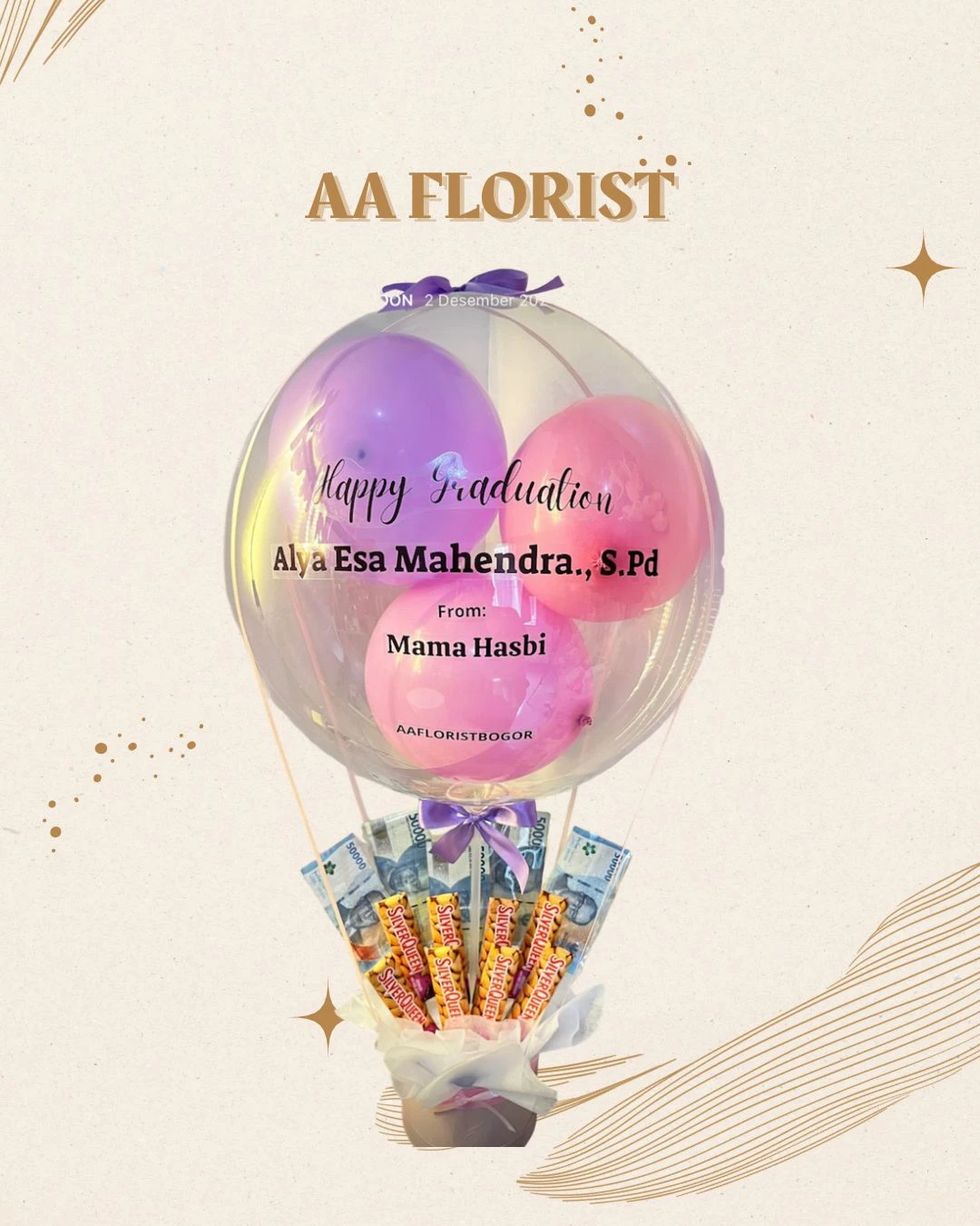 Custom Bloom Balon Uang Dan Coklat