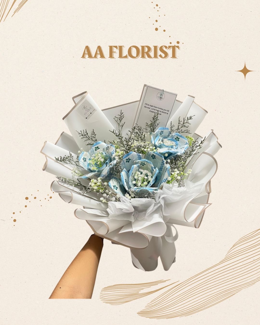 Serenity Blue Money Bouquet